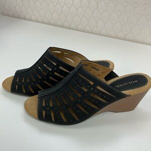 Solanz Black Wedge Sandal.
